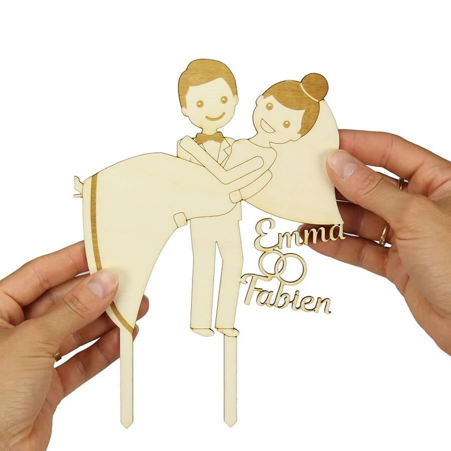  Cake  topper  mariage  personnalis   en bois couple rigolo