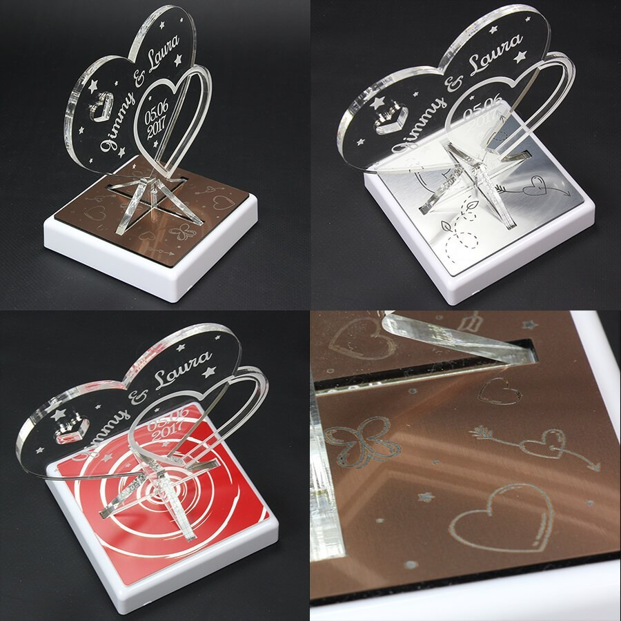 Trophée coeur personnalisé sur socle LED - cadeau mariage St Valentin