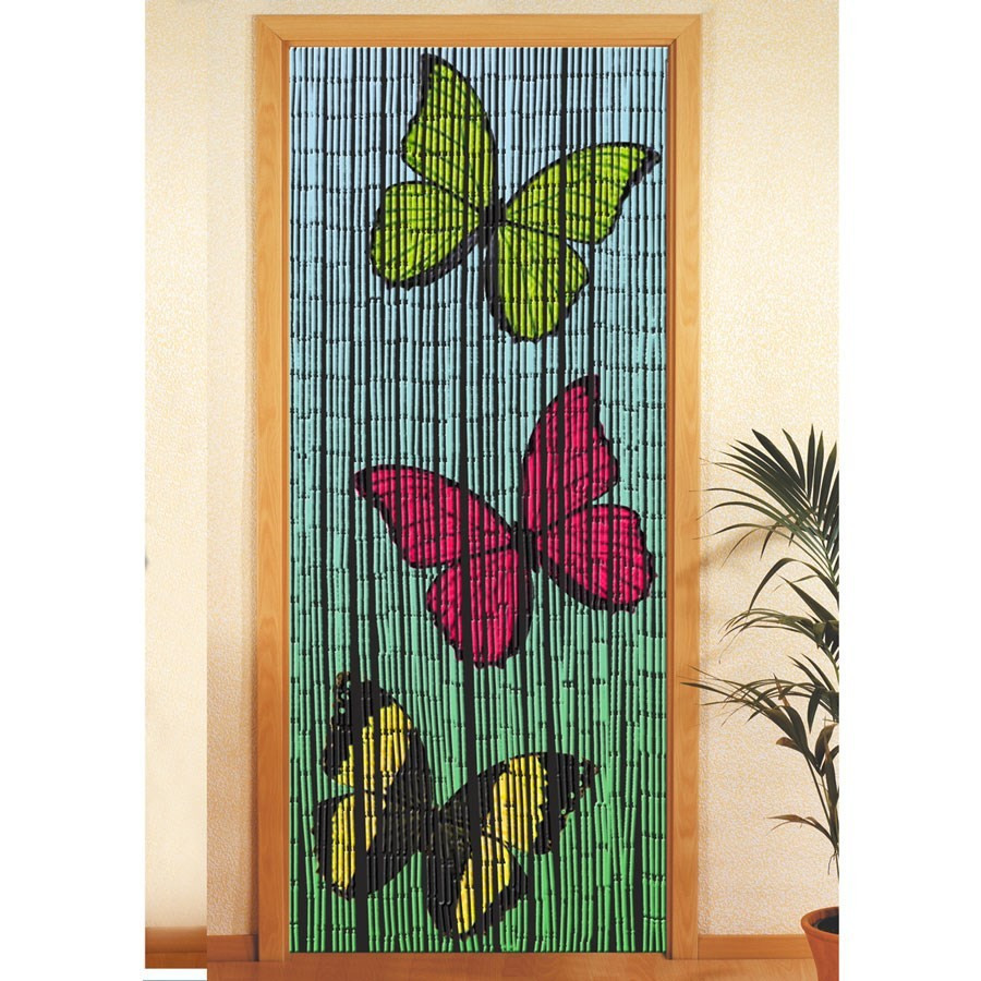 Rideau de porte bambou 3 papillons