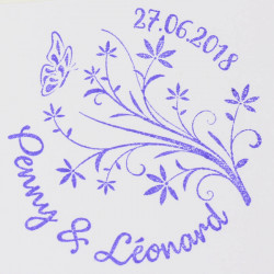 Tampon adresse ou mariage personnalisé style champêtre, floral, diamètre 5  cm.