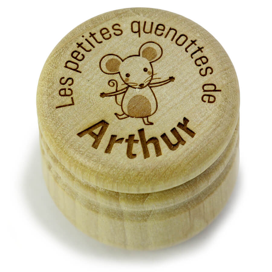 Boite à Dents de Lait en bois - Personnalisée avec le prénom de l'enfant +  Texte personnalisable – Dessin de la petite souris - Fabrication française