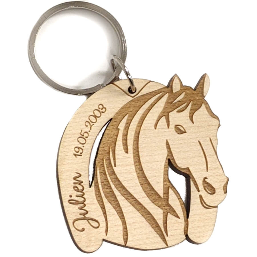 Porte clés cheval personnalisé en bois gravé fabriqué en France