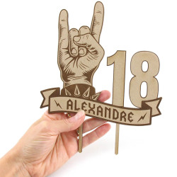 Cake topper anniversaire hard rock cornes métal personnalisé