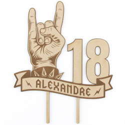 Cake topper anniversaire hard rock cornes métal personnalisé